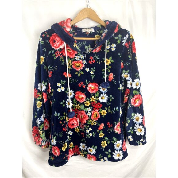 Shefly Floral Fleece Hoodie w/ Pompon Drawstring Women's Size M - Picture 1 of 8